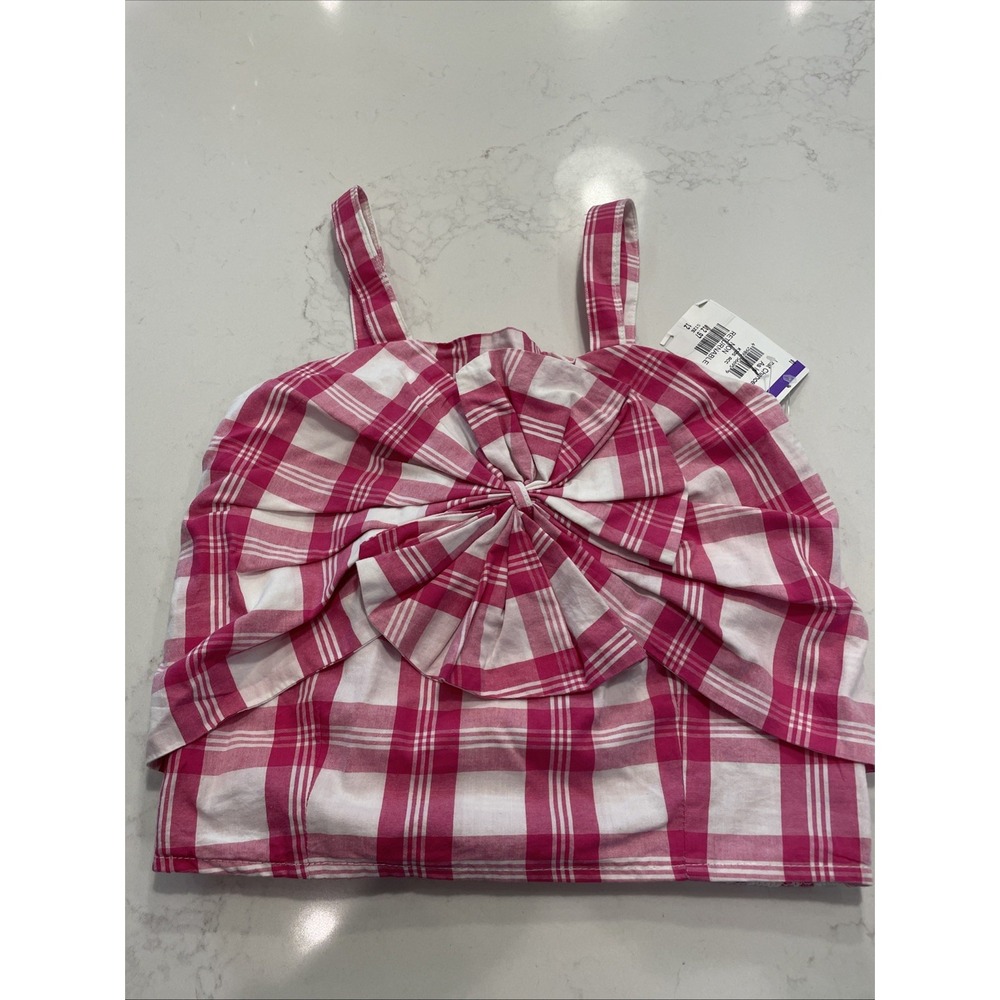 Habitual Girls‎ Size 12 Pink White Smocked Plaid Crop Top Vacation Beach Florida